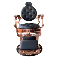 Retro fotel barberski RENOIR LUX ROSE GOLD - aksamitna czerń