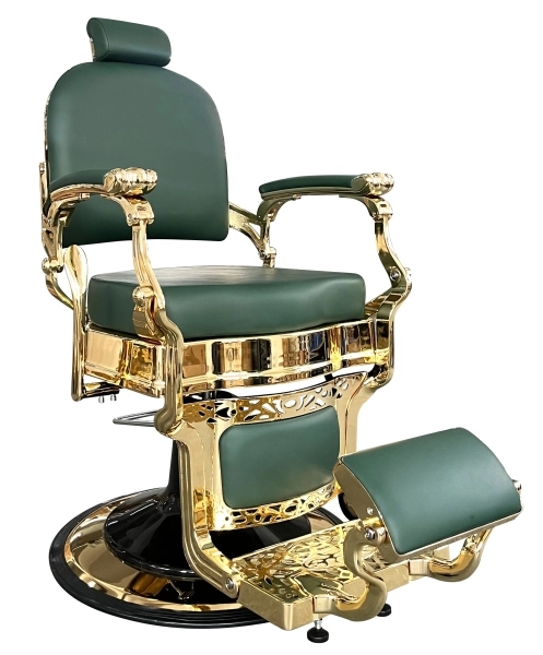 Retro Barberstuhl CEZANNE LUX GOLD - samt grün